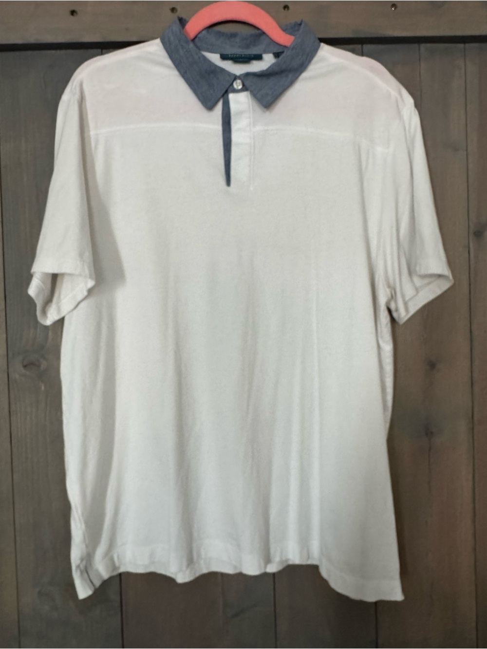 Perry Ellis Cream Short-Sleeve Polo with Blue Collar